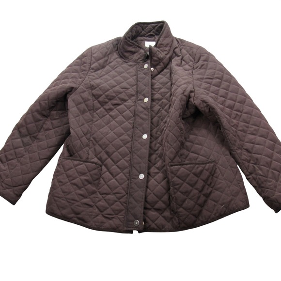 George Jackets & Blazers - George Womens Brown Quilted Barn Jacket Mock Neck Zip Snap Front Coat 1X